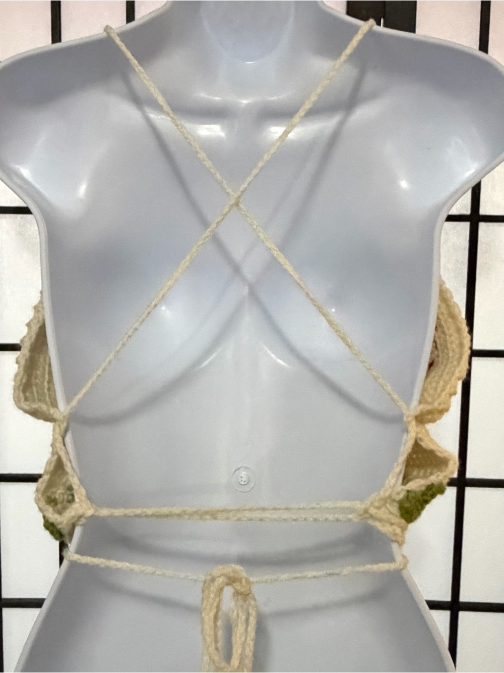 Women’s Handmade Cream Crochet Mushroom Crop Top - Picture 4 of 5